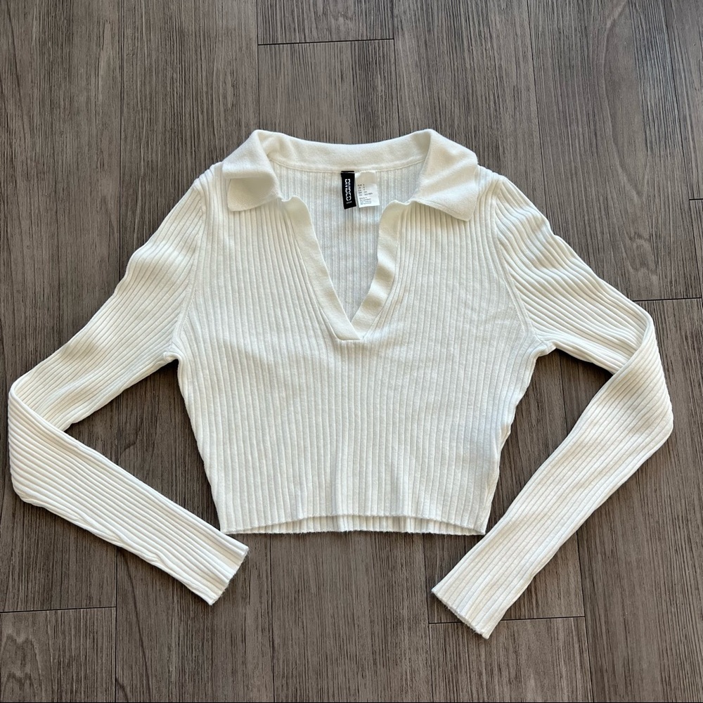H&M Cream Ribbed Crop Top